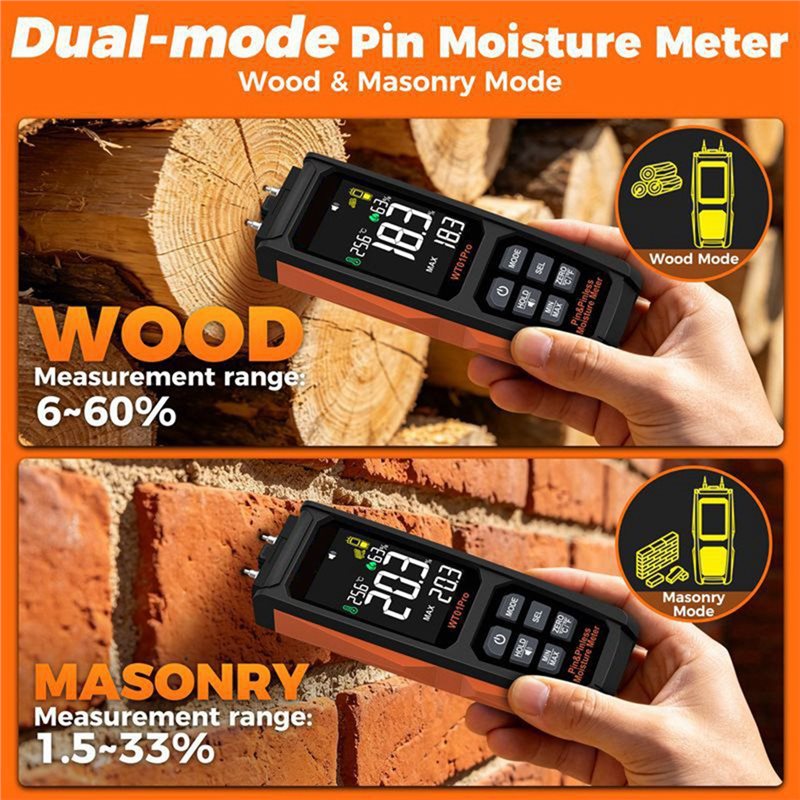 Lumber Woodworking - AC88-2IN1 湿度計（非接触式＆接触式）、0～99.9%の湿度を測定可能。木材やコンクリートの含水率を測定するための湿度テスター。