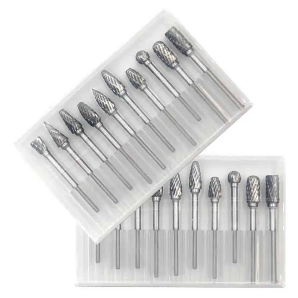 Woodworking Kit - 10個入り超硬ロータリーバーセット 3mmシャンク ダブルカット研削ビット 木工、金属、石、タイル研磨用DIYドリル