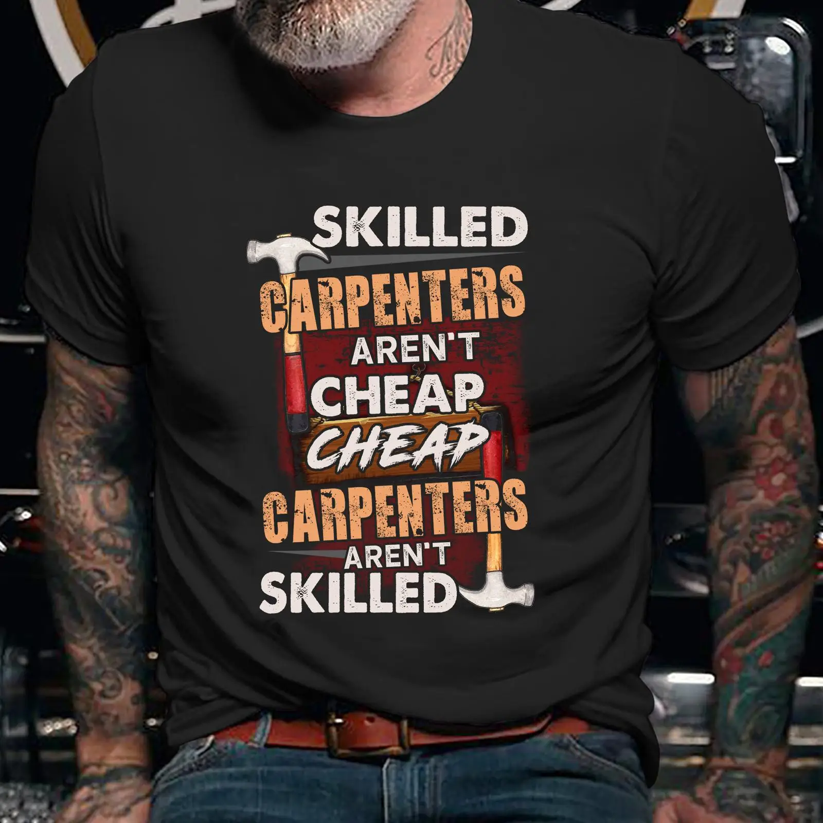 Woodworking Quotes Funny - 熟練した大工は安くない、面白い名言Tシャツ、木工職人のための大工、ヴィンテージウォッシュ加工、ストレッチ素材、男性用、柔らかく快適