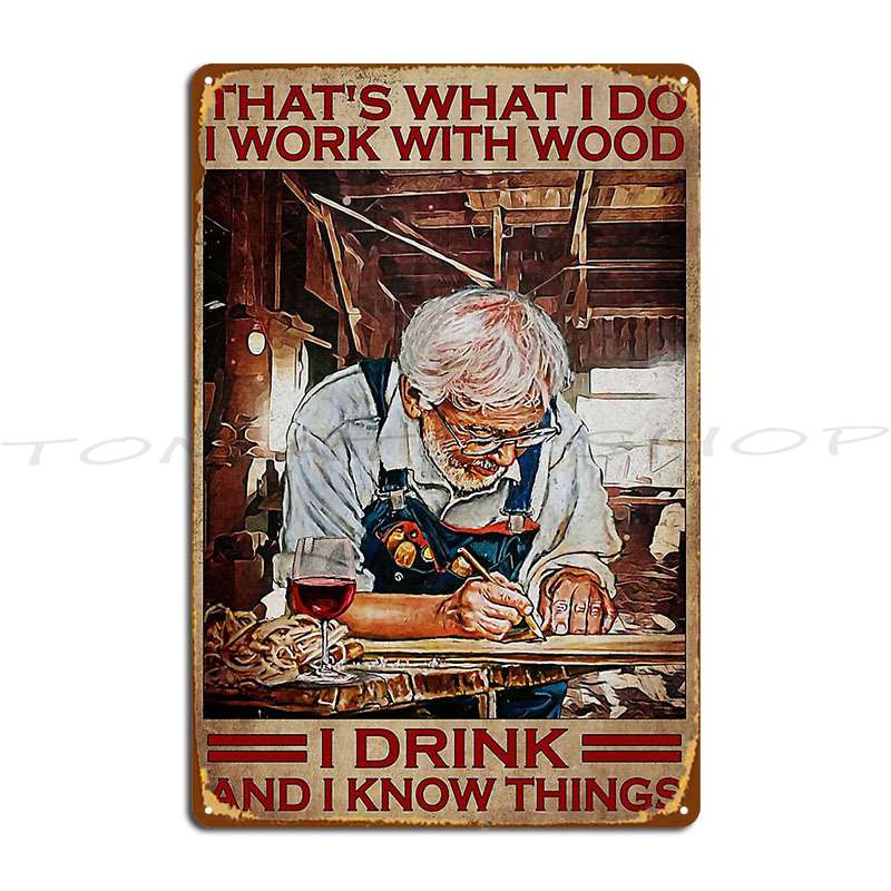 古い大工がワインを飲む木工の面白い言葉メタルサインキッチンシ - Woodworking Quotes Funny のレビューと価格