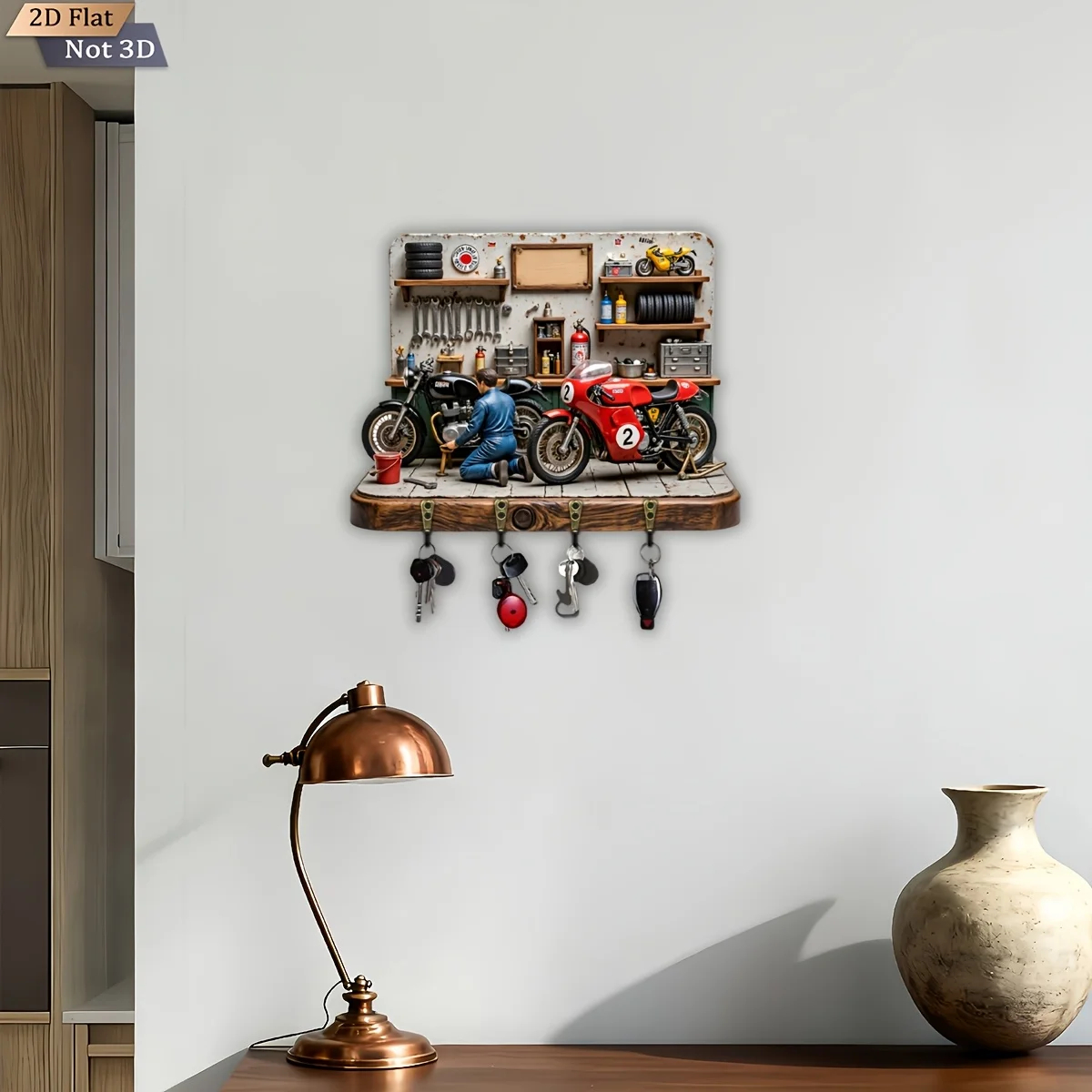 2Dフラット、1個入り、オートバイ修理をテーマにしたキーフッ - Woodworking Room のレビューと価格