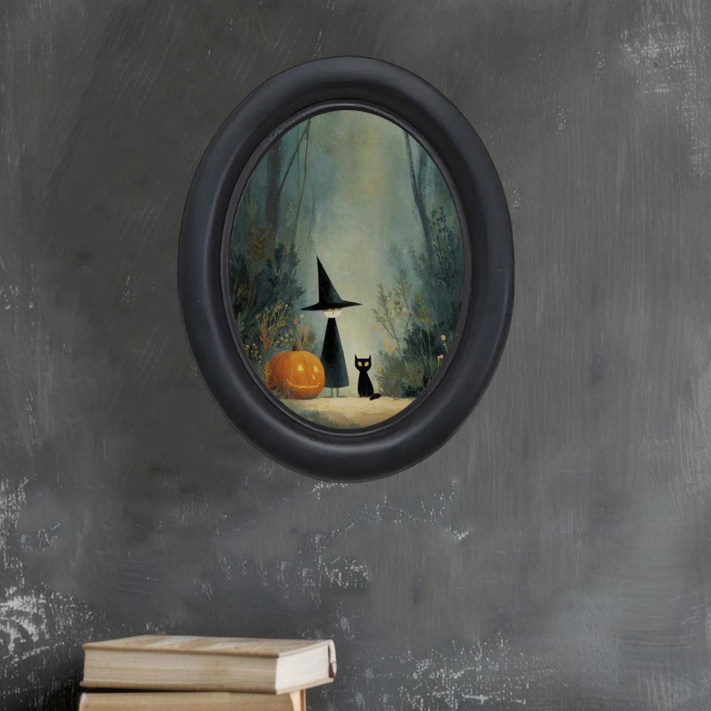 3D ヴィンテージ ハロウィン魔女と森の中の黒猫 ウォールア - Woodworking Room のレビューと価格