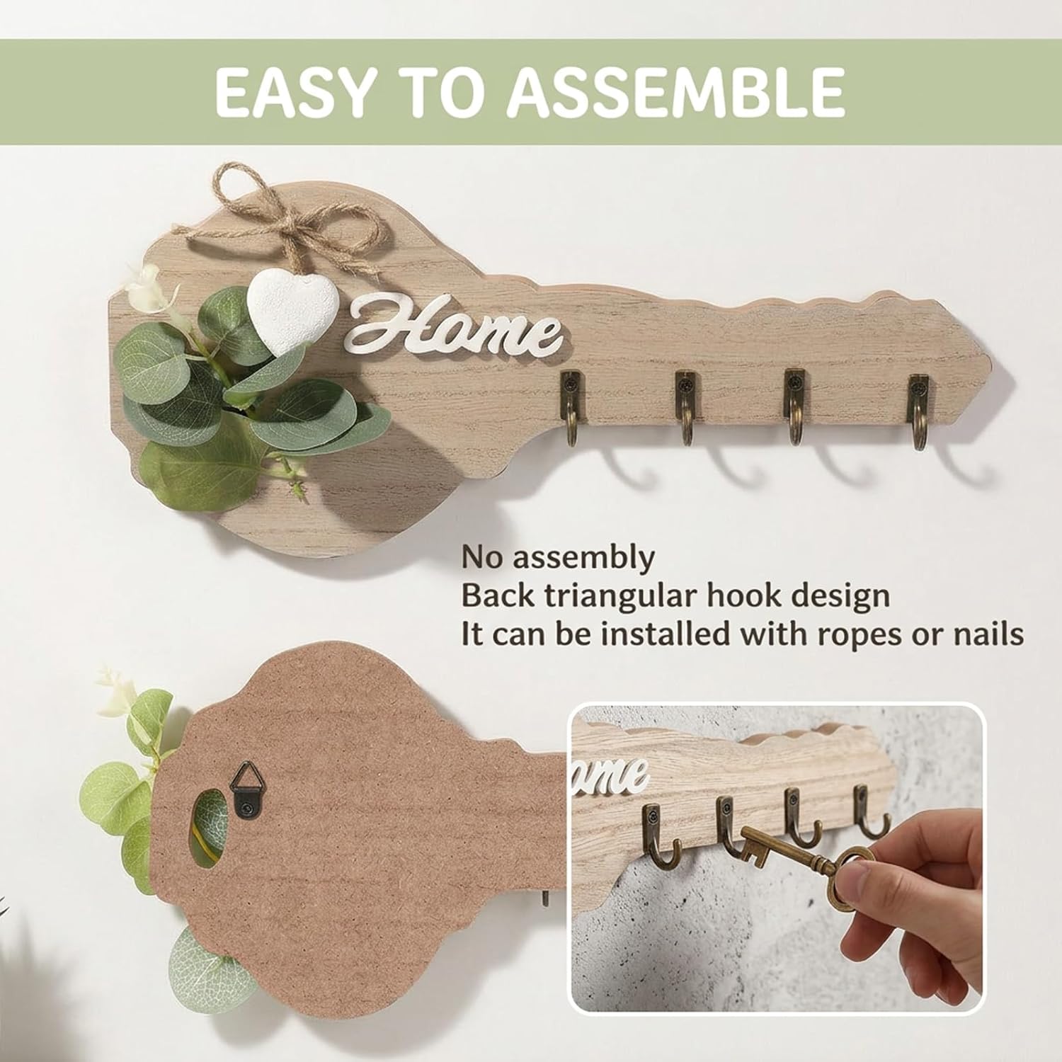 素朴な木製キーホルダー壁掛け飾り、ハート型アクセントと4つの - Woodworking Room のレビューと価格