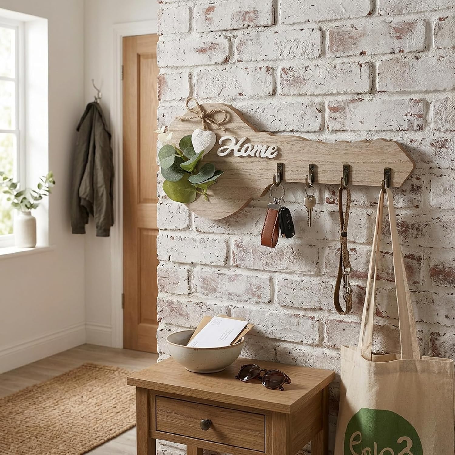素朴な木製キーホルダー壁掛け飾り、ハート型アクセントと4つの - Woodworking Room のレビューと価格