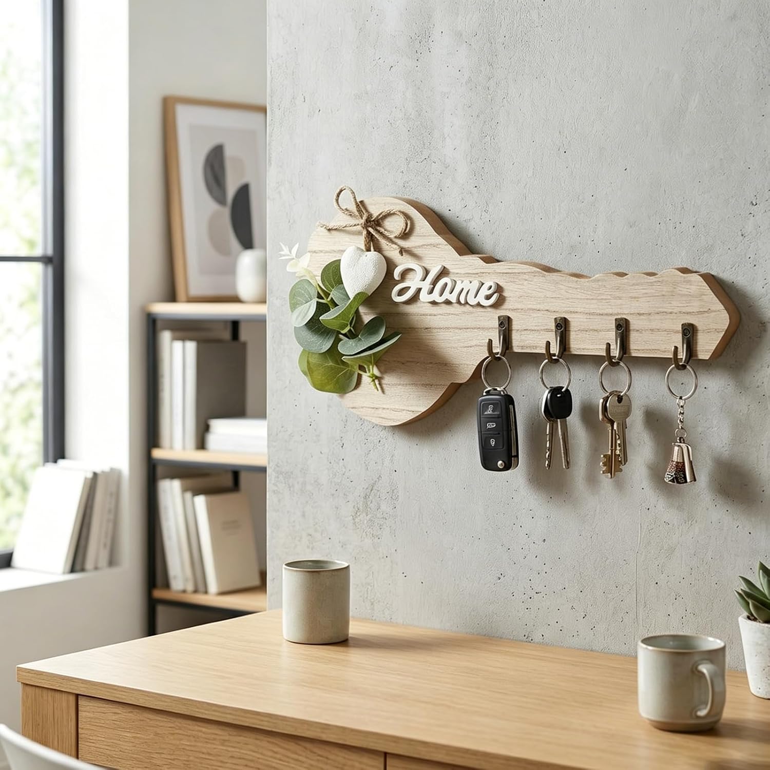 素朴な木製キーホルダー壁掛け飾り、ハート型アクセントと4つの - Woodworking Room のレビューと価格