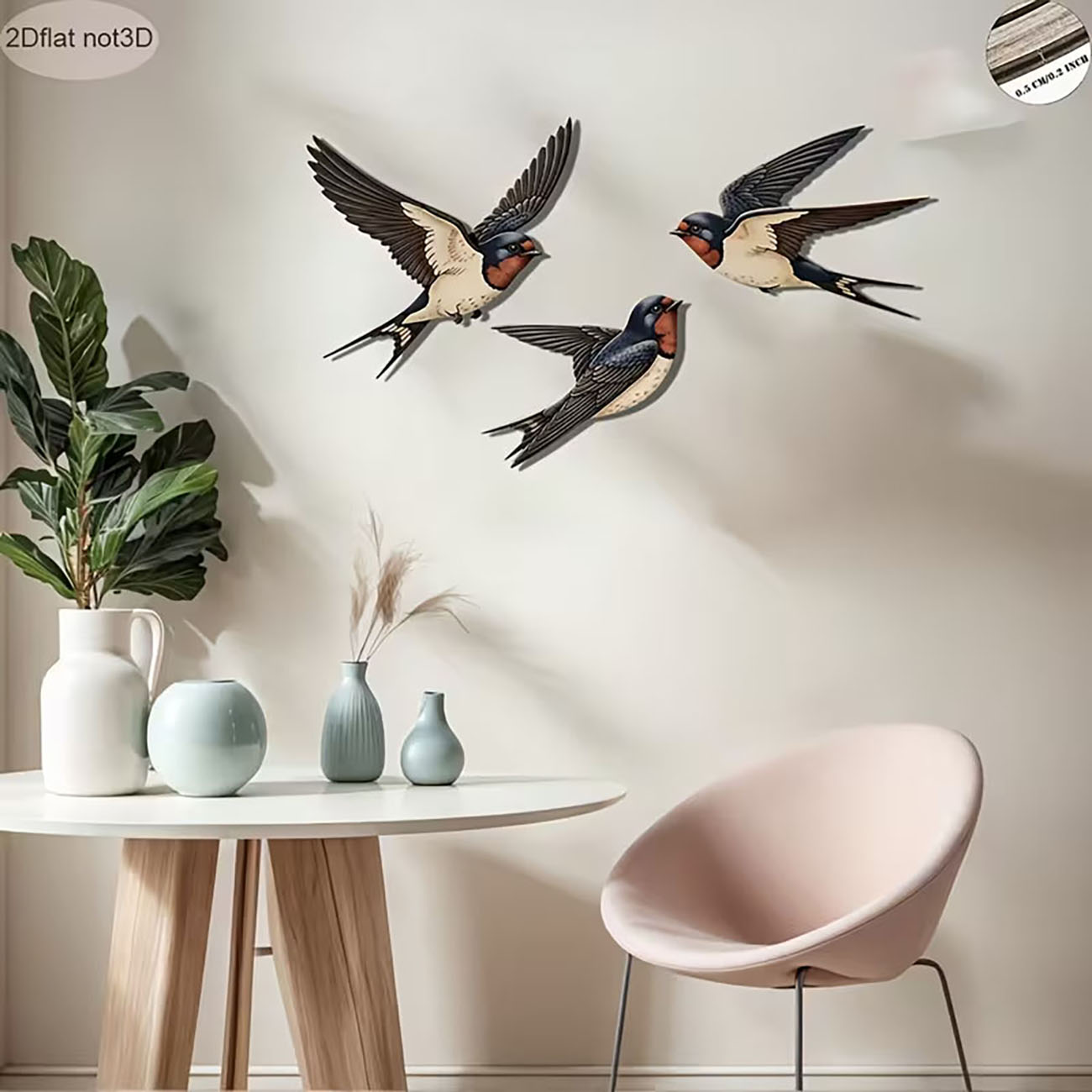 2Dフラットツバメ型木製壁飾り、ナノテープ付き、穴あけ不要で - Woodworking Room のレビューと価格