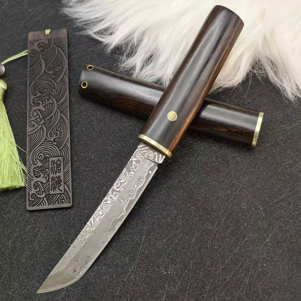 高硬度 VG10 ダマスカスタンブレード黒檀ハンドル固定刃ポ - Woodworking In Japanese のレビューと価格