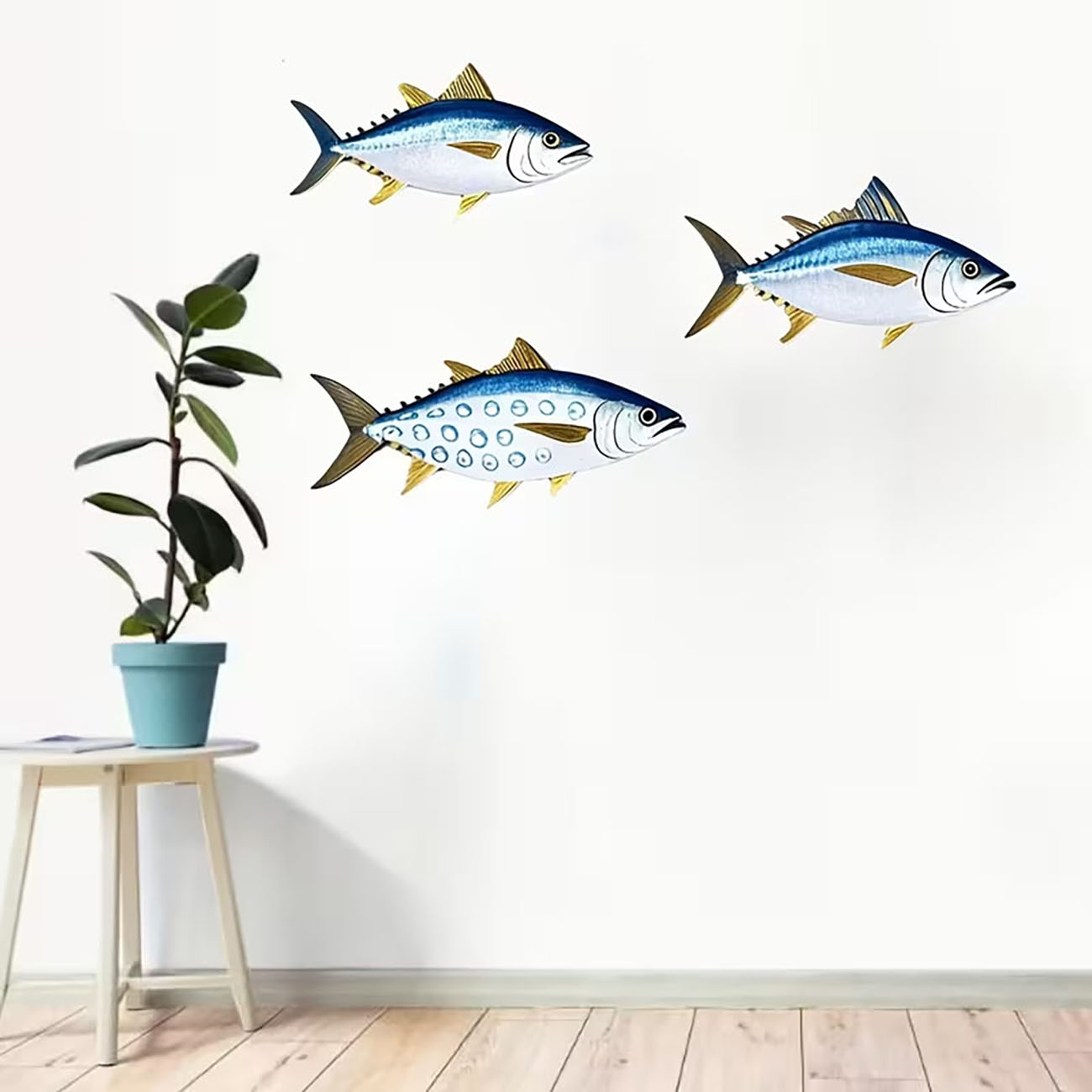 木製マグロの壁飾り3点セット 2Dフラットプリント ブルーゴ - Woodworking Room のレビューと価格