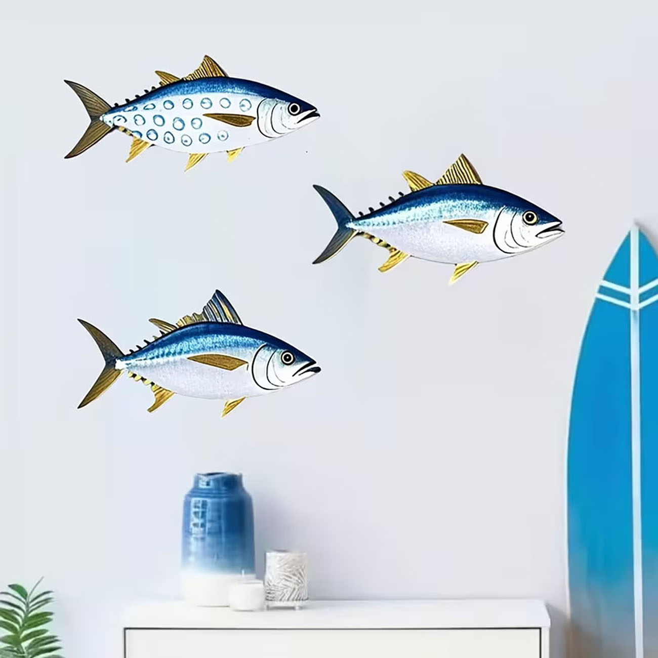 木製マグロの壁飾り3点セット 2Dフラットプリント ブルーゴ - Woodworking Room のレビューと価格